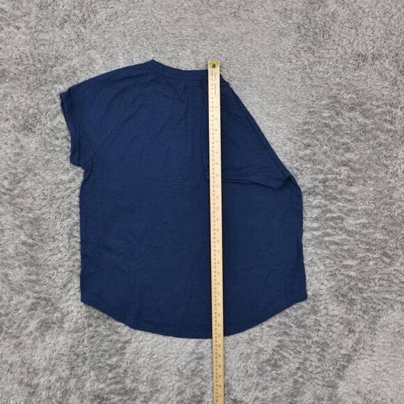 Eddie Bauer Women's Size M Blouse Top Short Sleeve Blue Solid Cotton Round Neck - Picture 6 of 8